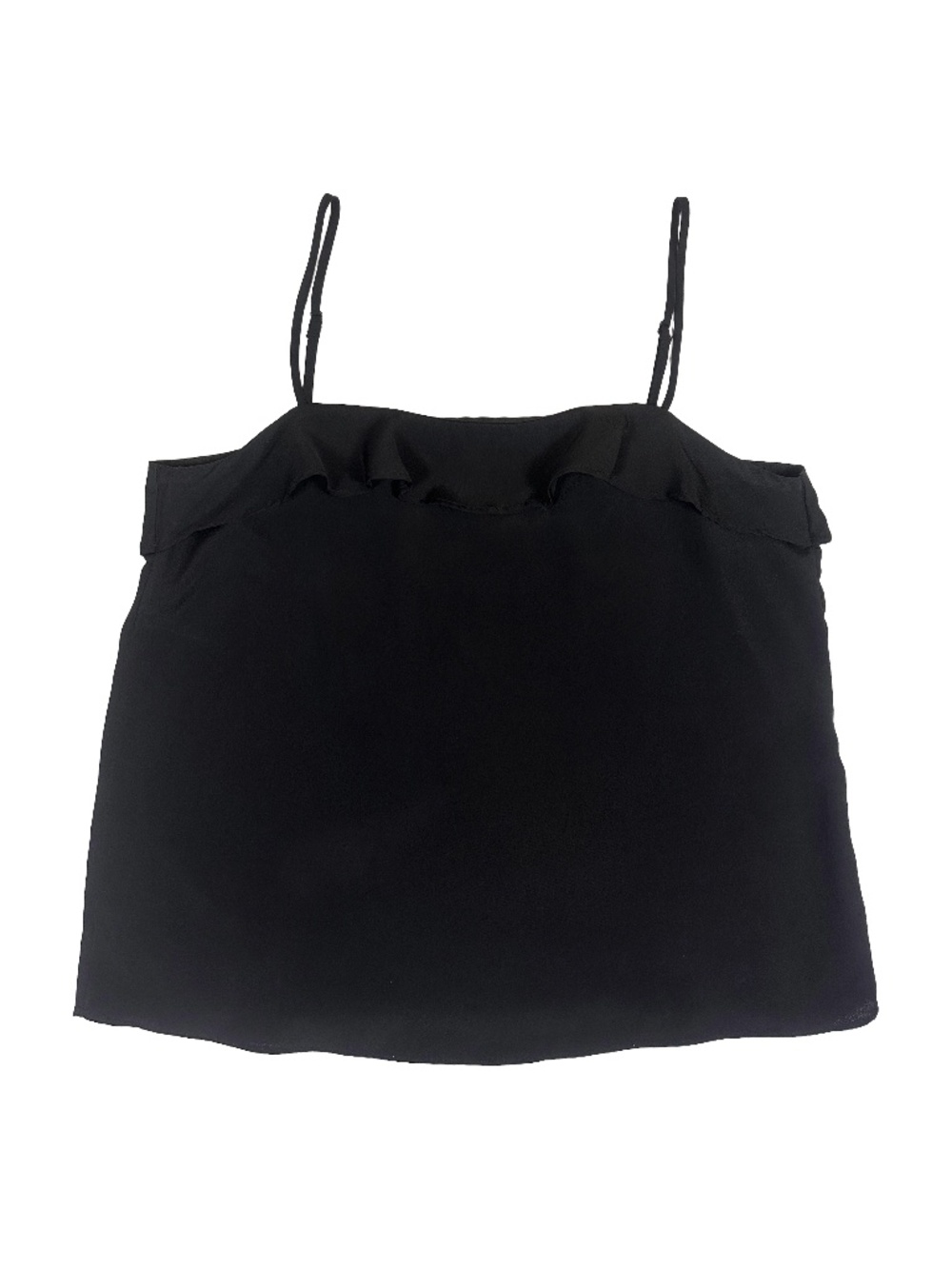 H&M Black Ruffle Cami Top Adjustable Spaghetti Strap Size 6